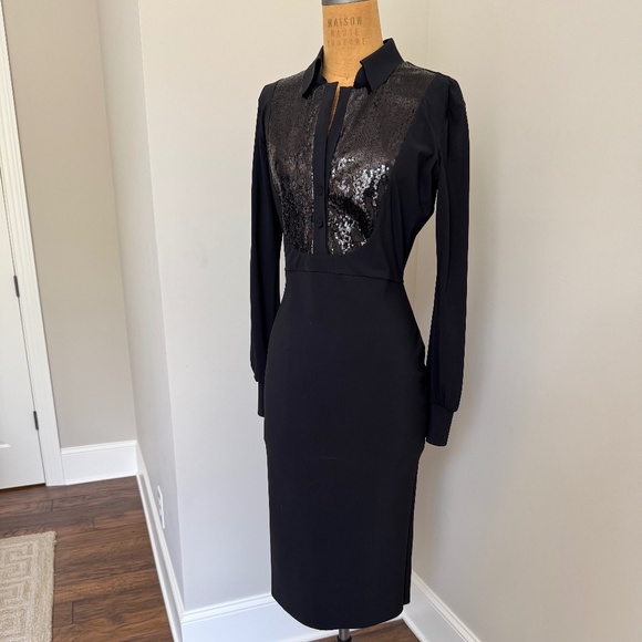 Chiara Boni Sequin-Bib Long-Sleeve Tuxedo Dress Size 10 - Picture 3 of 5